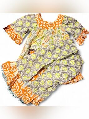 Baxter & Beatrice Boutique - Orange & Gray Floral Matching Set